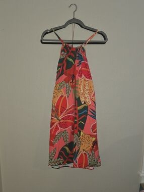 Tropical Floral Halter Sundress in Coral & Multicolor